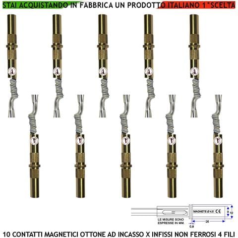 Contatti Magnetici Ottone Da Incasso Dieci Pezzi Sensore Magnetico Reed Nc Collegamento 4 Fili Tensione Transito Max 1 - Foto 1
