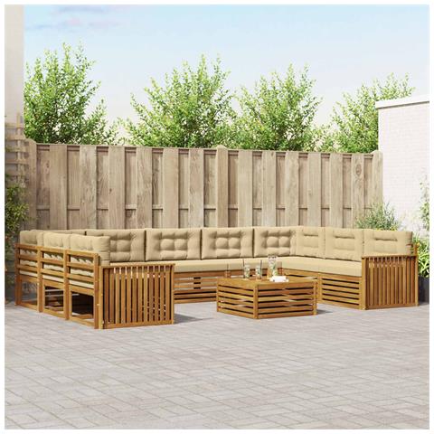 Set divani 10 pcs Naturale e Beige Legno di Acacia Massello - Foto 2