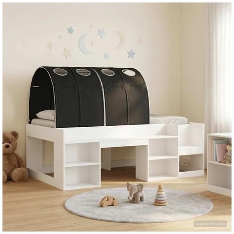 Letto con Tunnel 3 pcs Bianco e Nero Legno multistrato - Foto 2
