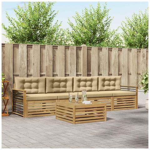 Set di divani da esterno con cuscino 5 pcs Bianco e Beige - Foto 2