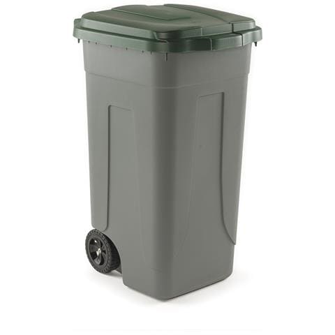 Bidone Carrellato Per Raccolta Differenziata Grigio Lt. 100 Con Coperchio - Verde - Foto 1
