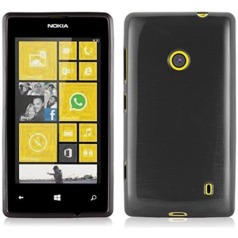 Custodia Compatibile Con Nokia Lumia 525 In Nero - Coperchio Protettivo In Silicone Tpu Flessibile Con Design Spazzolato - Foto 1