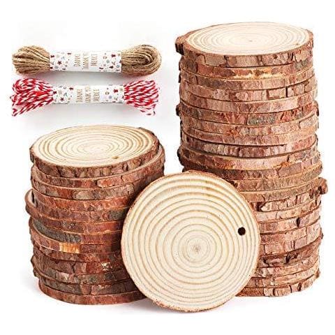50 Pc Legno Naturale Fette 6-7cm Unfinished Predisposti Log Dischi Cerchi Di Legno Con Naturale Juta Spago Per Fai Da Te Crafts Decorazioni Di Natale Ornamenti - Foto 1