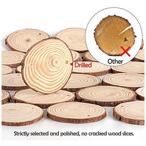 50 Pc Legno Naturale Fette 6-7cm Unfinished Predisposti Log Dischi Cerchi Di Legno Con Naturale Juta Spago Per Fai Da Te Crafts Decorazioni Di Natale Ornamenti - Foto 2