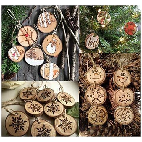 50 Pc Legno Naturale Fette 6-7cm Unfinished Predisposti Log Dischi Cerchi Di Legno Con Naturale Juta Spago Per Fai Da Te Crafts Decorazioni Di Natale Ornamenti - Foto 4