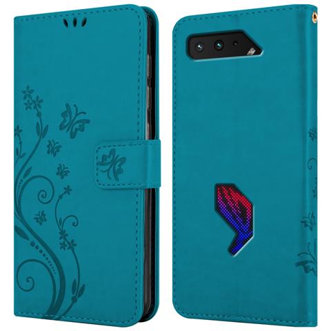 Cadorabo Custodia Compatibile Con Asus Rog Phone 5 In Blu Fiore - Coperchio Protettivo In Design Floreale Con Chiusura Magnetica, Funzione Stand E Slot Per Carte - Foto 7