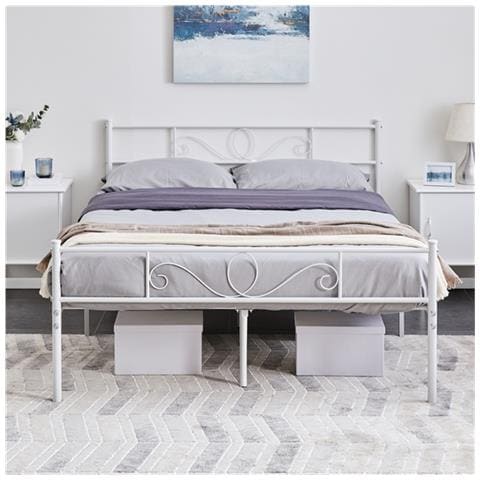 Letto contenitore matrimoniale 140 x 200 cm, testiera con contenitore e striscia luminosa a LED, ricarica USB, velluto bianco, rete a doghe, struttura in metallo, letto imbottito idraulico - Bianco