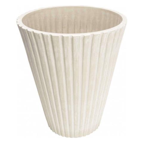 Vaso Tondo A Righe Da Esterno Giardino In Fibra Di Argilla Caprifoglio - White - Foto 1