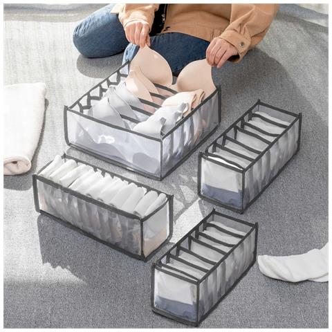 Organizer Pieghevole Per Cassetti Vestiti Per Biancheria Intima, Reggiseni, Calzini, Confezione Da 4 Gray - Foto 2