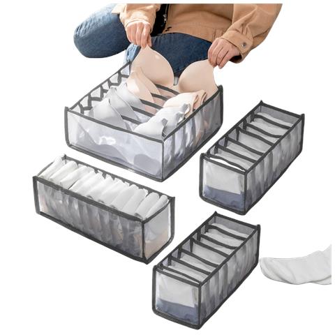 Organizer Pieghevole Per Cassetti Vestiti Per Biancheria Intima, Reggiseni, Calzini, Confezione Da 4 Gray - Foto 1