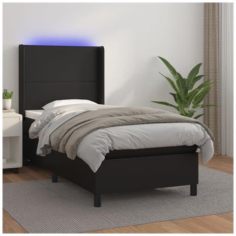 Giroletto a Molle con Materasso e LED Nero 90x190 cm Similpelle - Foto 2