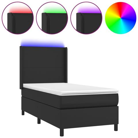 Giroletto a Molle con Materasso e LED Nero 90x190 cm Similpelle - Foto 1