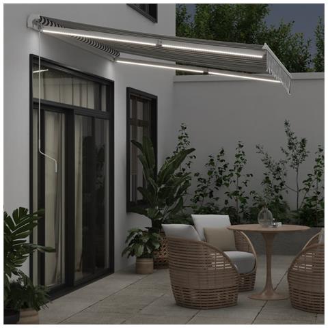 Tenda Da Sole Retrattile Manuale Con Led Antracite E Bianco - Foto 3