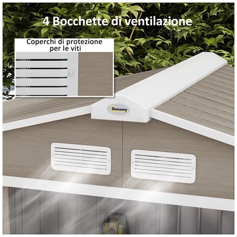 Casetta da Giardino in Metallo con Prese d'Aria e Doppia Porta Scorrevole, 2.1x1.3m, Marrone Chiaro - Foto 2