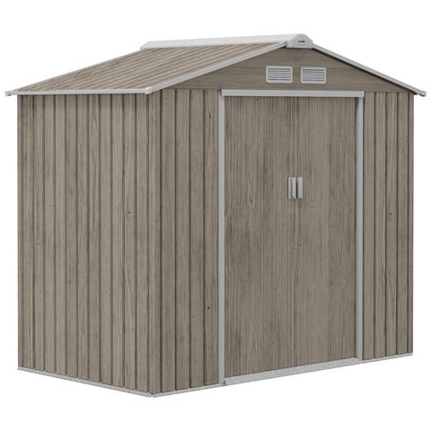 Casetta da Giardino in Metallo con Prese d'Aria e Doppia Porta Scorrevole, 2.1x1.3m, Marrone Chiaro - Foto 1