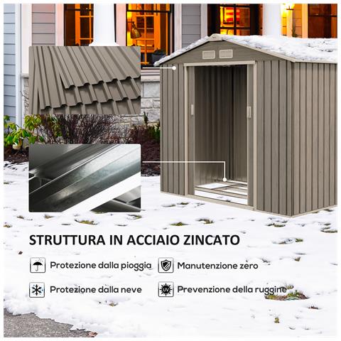 Casetta da Giardino in Metallo con Prese d'Aria e Doppia Porta Scorrevole, 2.1x1.3m, Marrone Chiaro - Foto 6