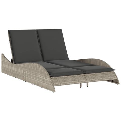 Lettino Con Cuscini Grigio Chiaro 114x205x73 Cm In Polyrattan - Foto 2