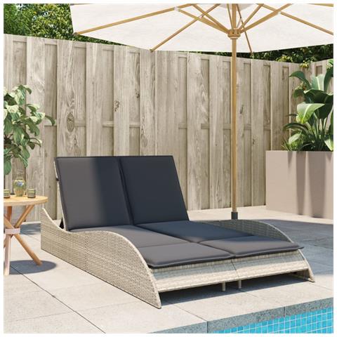 Lettino Con Cuscini Grigio Chiaro 114x205x73 Cm In Polyrattan - Foto 3