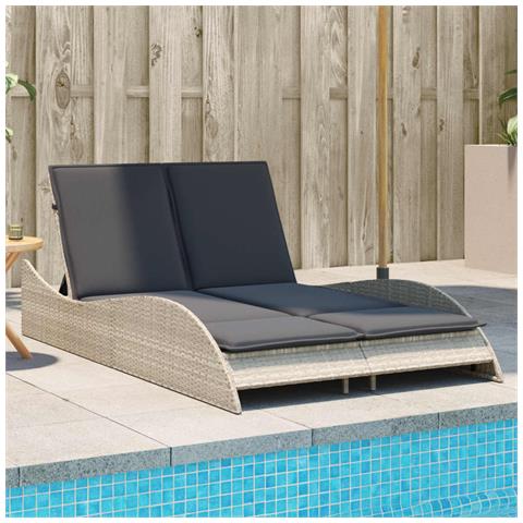 Lettino Con Cuscini Grigio Chiaro 114x205x73 Cm In Polyrattan - Foto 1