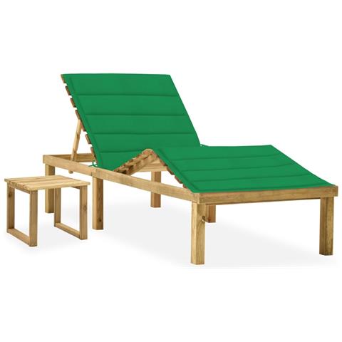 Lettino Da Giardino Con Tavolino Cuscino Legno Pino Impregnato - Foto 2