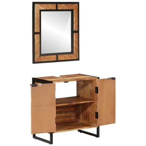 Set Mobili Da Bagno 2 Pz In Ferro E Legno Massello Di Acacia - Foto 1