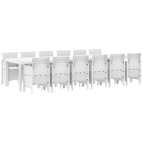Set da Pranzo Giardino 13 Pezzi con Cuscini Polyrattan Bianco, Tavolo Giardino Bianco 200x100x73 cm Polyrattan, Tavolo Giardino Bianco 150x100x73 cm Polyrattan, Sedie Giardino con Cuscini 4 pezzi Polyrattan Bianco - Foto 1