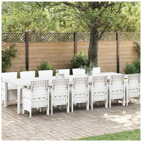 Set da Pranzo Giardino 13 Pezzi con Cuscini Polyrattan Bianco, Tavolo Giardino Bianco 200x100x73 cm Polyrattan, Tavolo Giardino Bianco 150x100x73 cm Polyrattan, Sedie Giardino con Cuscini 4 pezzi Polyrattan Bianco - Foto 2