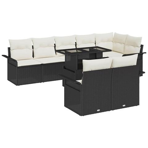 Set di 9 Pezzi di Sofa da Giardino con Cuscini Nero Polyrattan - Foto 1