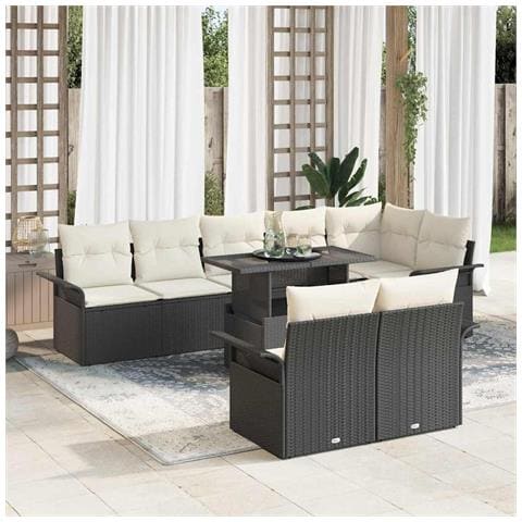 Set di 9 Pezzi di Sofa da Giardino con Cuscini Nero Polyrattan - Foto 2