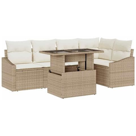 Set di divani da giardino 6 pezzi con cuscini beige in rattan sintetico - Foto 1