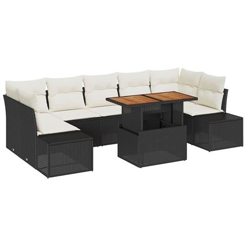 Set Divano da Giardino da 8 Pezzi con Cuscini in Polyrattan Nero - Foto 1
