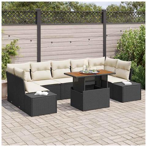 Set Divano da Giardino da 8 Pezzi con Cuscini in Polyrattan Nero - Foto 2
