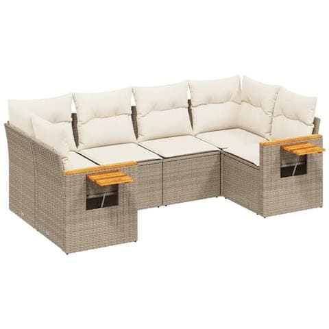 Set Divano da Giardino 6 pz con Cuscini Beige in Polyrattan - Foto 1