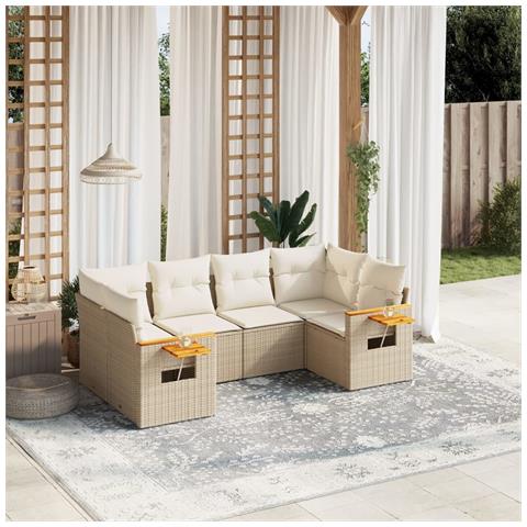 Set Divano da Giardino 6 pz con Cuscini Beige in Polyrattan - Foto 2