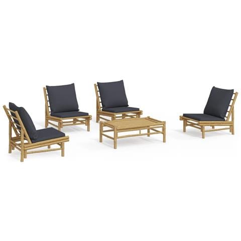 Set Salotto da Giardino 5pz con Cuscini Grigio Scuro Bambù - Foto 1