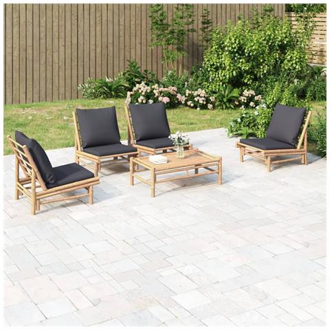 Set Salotto da Giardino 5pz con Cuscini Grigio Scuro Bambù - Foto 2