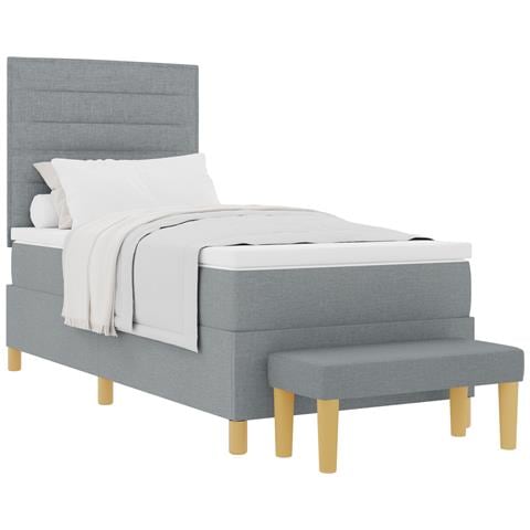 Letto a Molle con Materasso e Panchina Grigio Chiaro 100x200 cm Tessuto - Foto 1