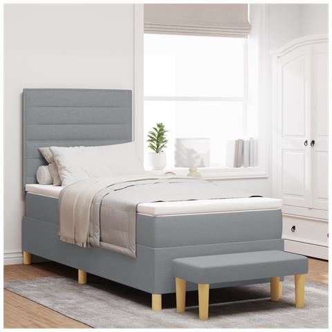 Letto a Molle con Materasso e Panchina Grigio Chiaro 100x200 cm Tessuto - Foto 2
