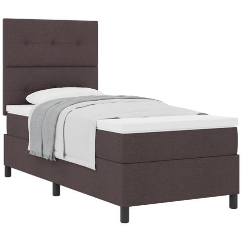 Letto a Sommier con Materasso Marrone Scuro 80x200 cm Tessuto - Foto 1
