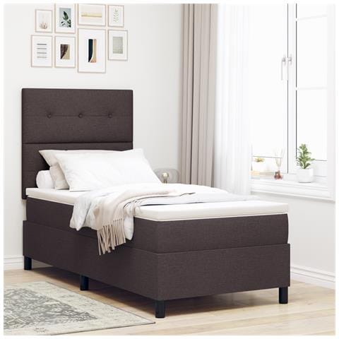Letto a Sommier con Materasso Marrone Scuro 80x200 cm Tessuto - Foto 2