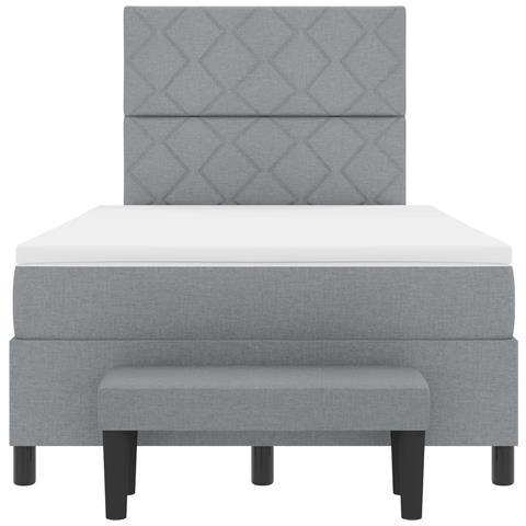 Letto con Box Spring e Materasso e Panca Grigia 120x190 cm in Tessuto - Foto 9