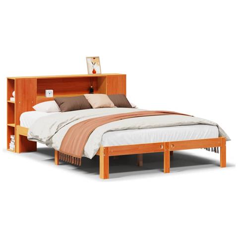 Letto Libreria senza Materasso Marrone Cera 140x190 cm in Pino - Foto 1