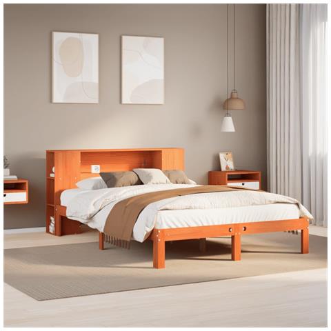 Letto Libreria senza Materasso Marrone Cera 140x190 cm in Pino - Foto 2