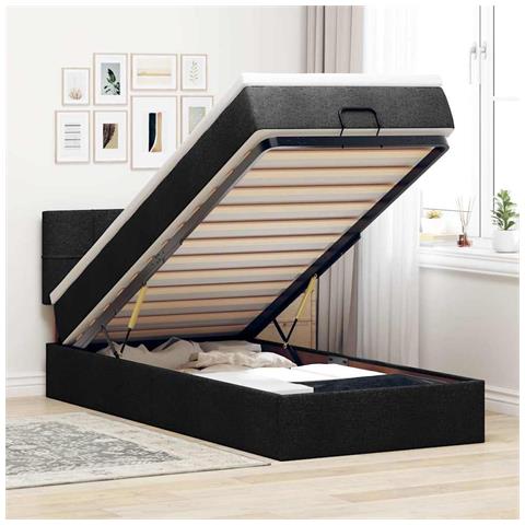 Pouf Letto con Materasso Nero 90x200 cm in Tessuto - Foto 2