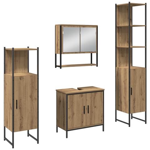 Set mobili bagno 4 pezzi in rovere artigianale in legno ingegnerizzato - Foto 1