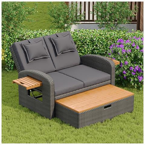 Set Di Sedie A Sdraio Da Giardino Per 2 Persone, Rattan Grigio, Schienale Regolabile, Base Di Supporto - Foto 1