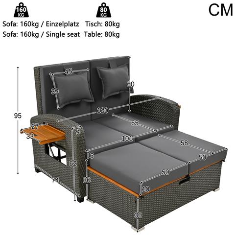 Set Di Sedie A Sdraio Da Giardino Per 2 Persone, Rattan Grigio, Schienale Regolabile, Base Di Supporto - Foto 4