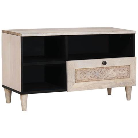 Mobile TV Bianco 80 x 33 x 46 cm legno massello di mango - Foto 1