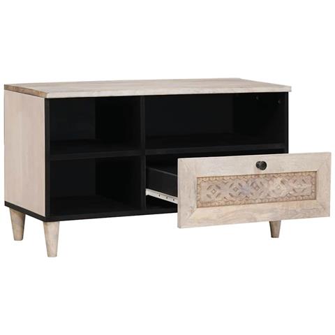 Mobile TV Bianco 80 x 33 x 46 cm legno massello di mango - Foto 2