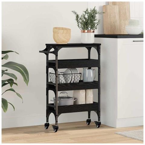 Carrello da Cucina Rovere Nero 53 x 20 x 76 cm - Foto 2